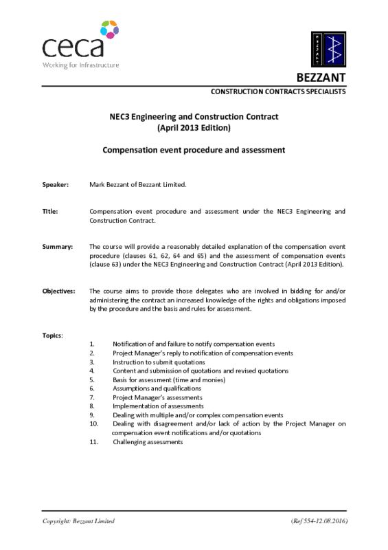 thumbnail of CECA Bezzant Training Course-Outline Programme (Ref 554-12.08.2016)-NEC3 ECC (2013 Ed) CE procedure and assessment