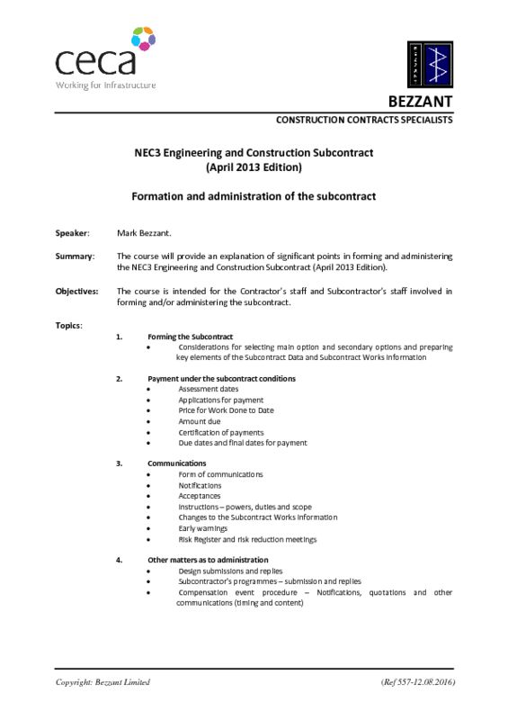 thumbnail of CECA Bezzant Training Course-Outline Programme (Ref 557-12.08.2016)-NEC3 Engineering and Construction Subcontract (2013 Ed) (002)