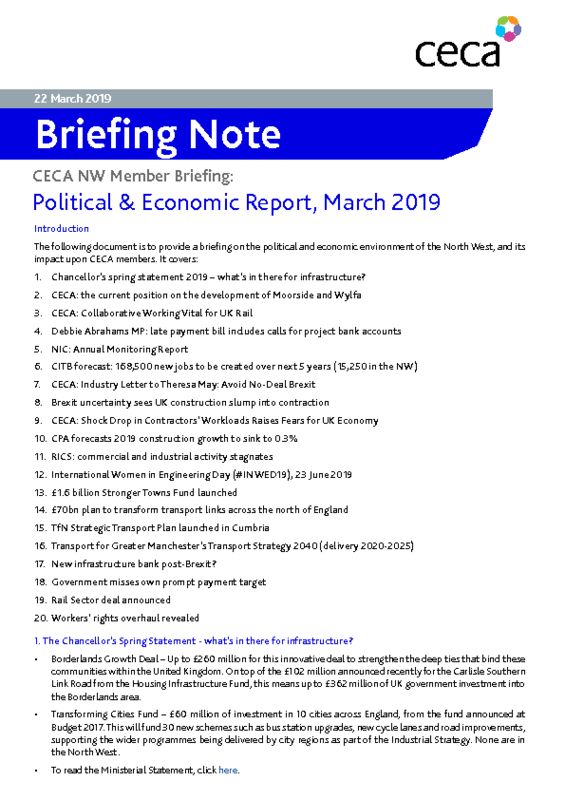 thumbnail of CECA Briefing Note – CECA NW Economic & Political Report – March 2019