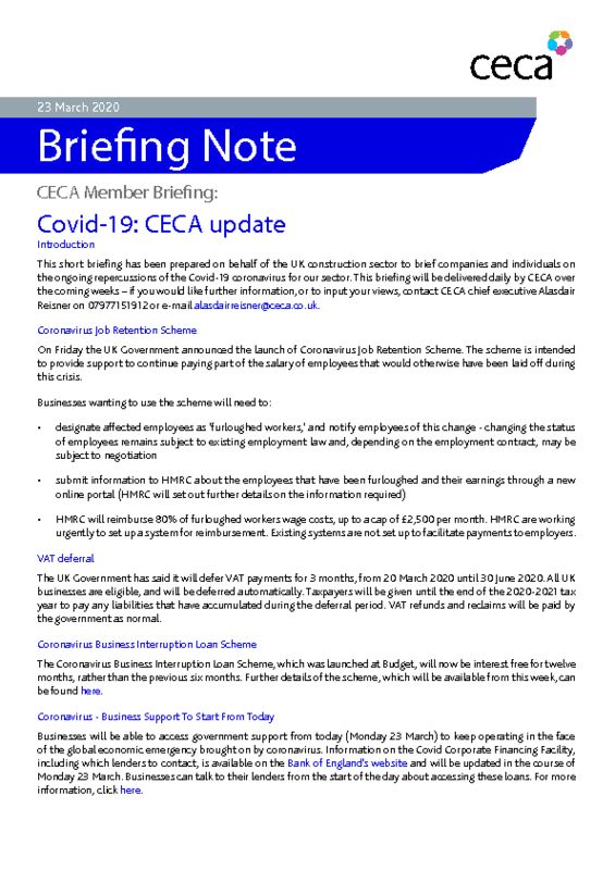 thumbnail of CECA Briefing Note – Covid-19 – CECA Update – 23 March 2020