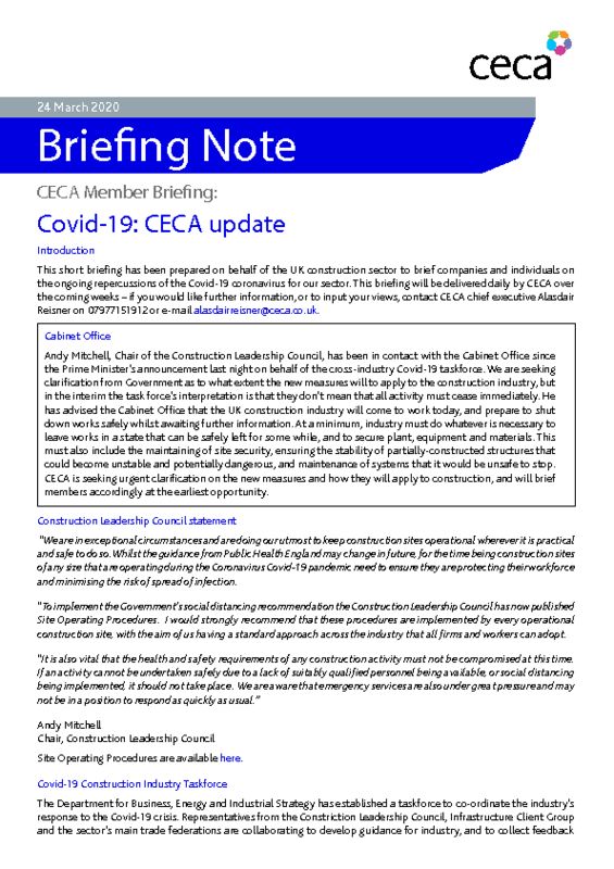 thumbnail of CECA Briefing Note – Covid-19 – CECA Update – 24 March 2020