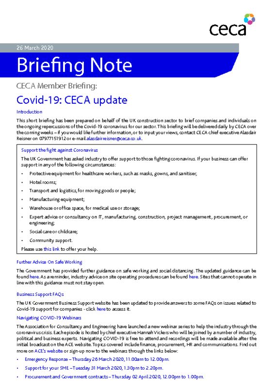 thumbnail of CECA Briefing Note – Covid-19 – CECA Update – 26 March 2020