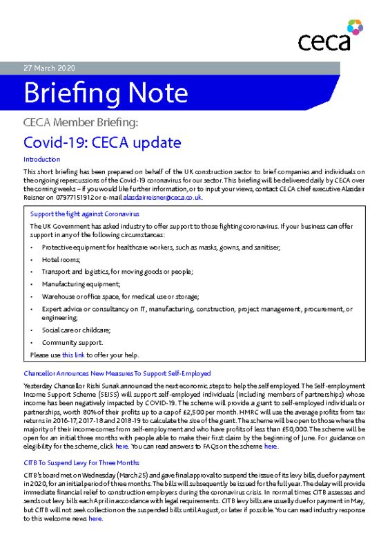 thumbnail of CECA Briefing Note – Covid-19 – CECA Update – 27 March 2020