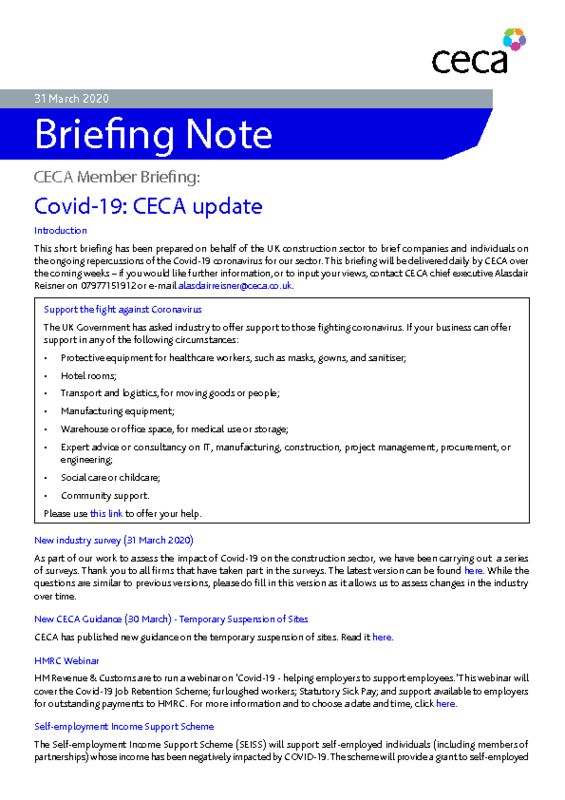 thumbnail of CECA Briefing Note – Covid-19 – CECA Update – 31 March 2020