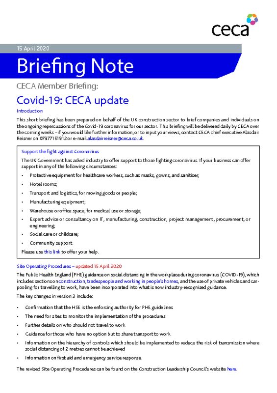 thumbnail of CECA Briefing Note – Covid-19 – CECA Update – 15 April 2020