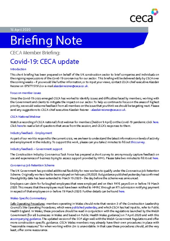 thumbnail of CECA Briefing Note – Covid-19 – CECA Update – 16 April 2020