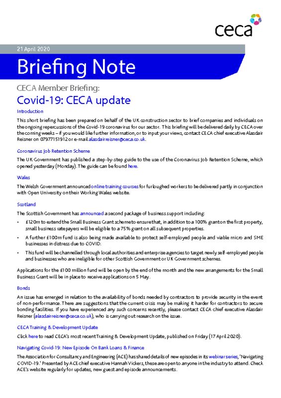 thumbnail of CECA Briefing Note – Covid-19 – CECA Update – 21 April 2020