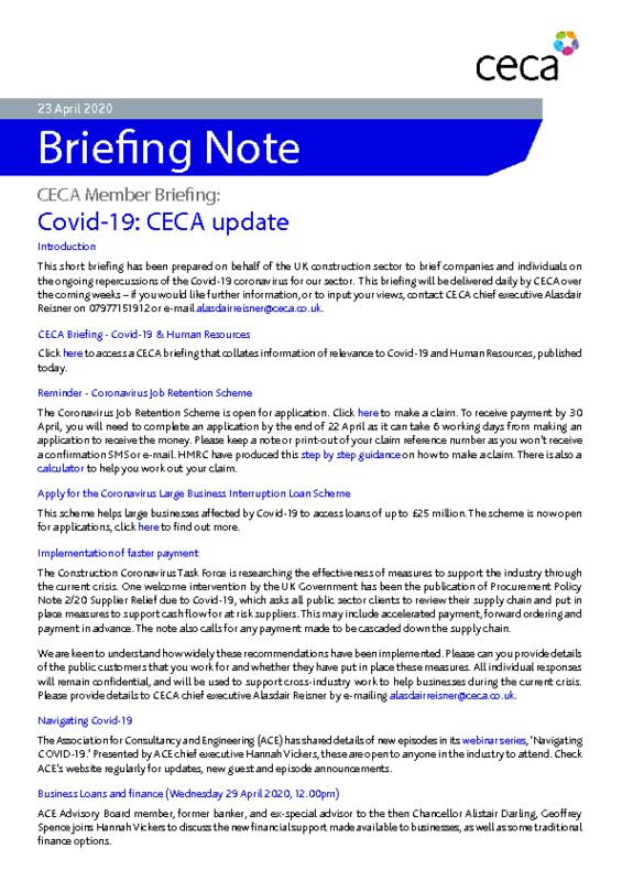 thumbnail of CECA Briefing Note – Covid-19 – CECA Update – 23 April 2020