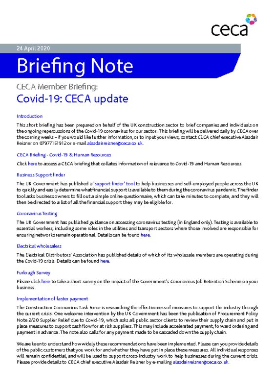 thumbnail of CECA Briefing Note – Covid-19 – CECA Update – 24 April 2020