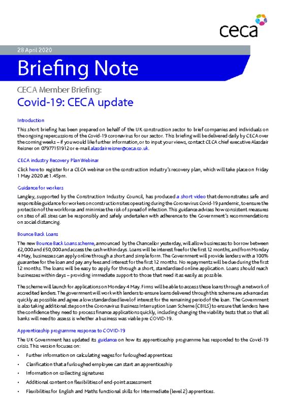 thumbnail of CECA Briefing Note – Covid-19 – CECA Update – 28 April 2020