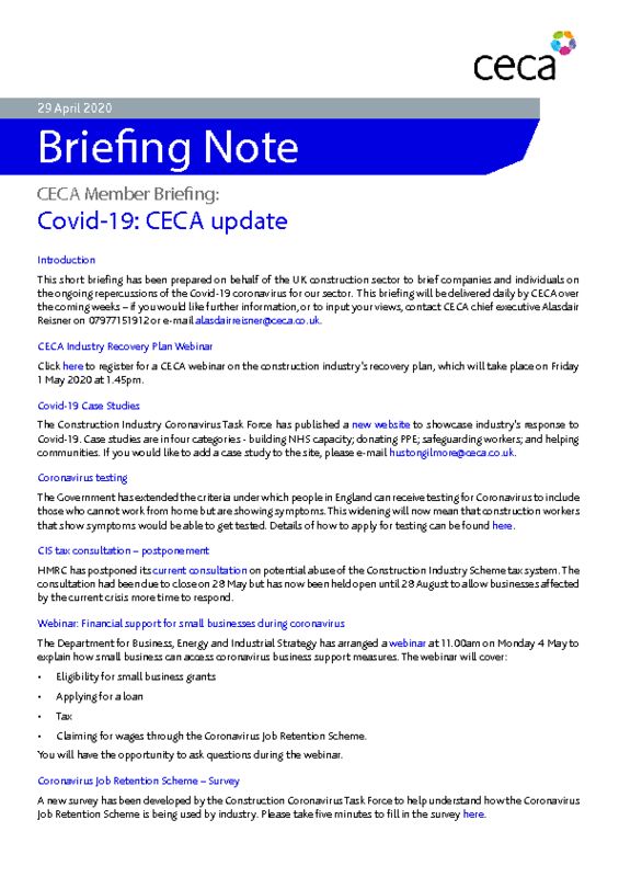 thumbnail of CECA Briefing Note – Covid-19 – CECA Update – 29 April 2020