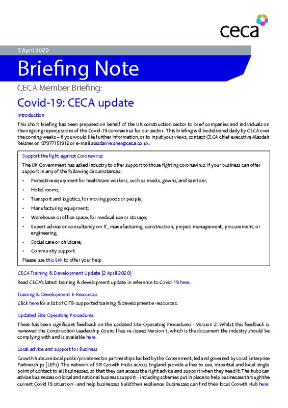thumbnail of CECA Briefing Note – Covid-19 – CECA Update – 3 April 2020