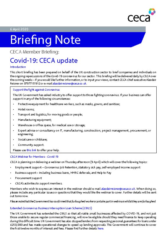 thumbnail of CECA Briefing Note – Covid-19 – CECA Update – 6 April 2020