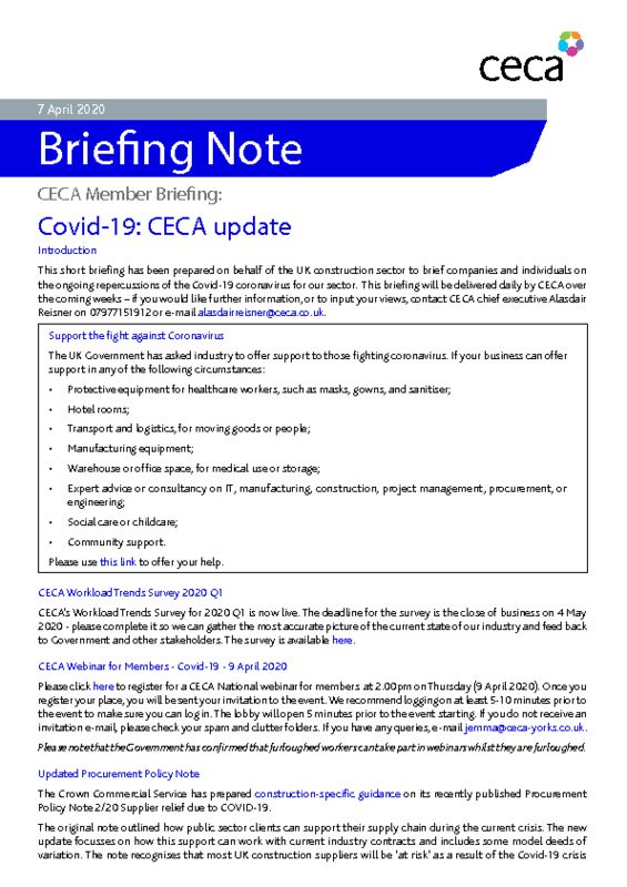 thumbnail of CECA Briefing Note – Covid-19 – CECA Update – 7 April 2020