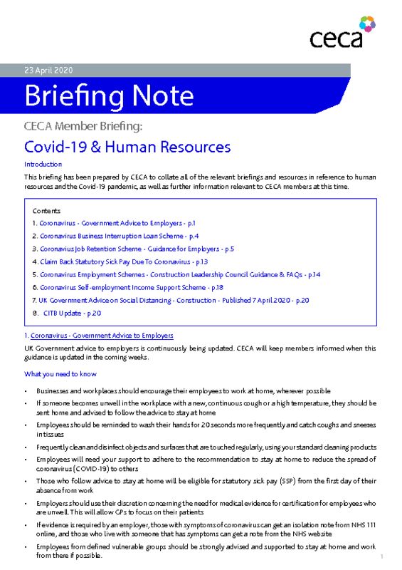 thumbnail of CECA Briefing Note – Covid-19 & Human Resources -23 April 2020