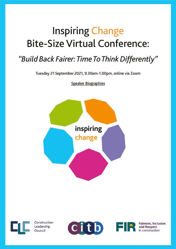 thumbnail of Inspiring Change Bitesize – Build Back Fairer – Time To Think Differently – 21 September 2021 – Speaker Biographies