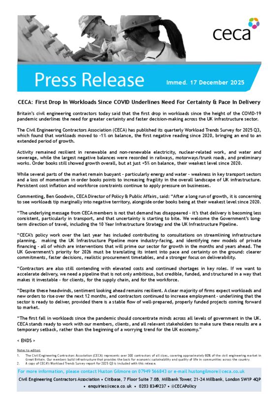 thumbnail of PRESS RELEASE – CECA – First Drop In Workload Since COVID Underlines Need For Certainty & Pace In Delivery – Immed. 17 December 2025