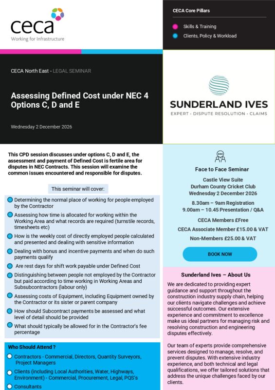thumbnail of 4) Assessing Defined Cost under NEC 4 Options C, D and E Sunderland Ives Draft Flyer