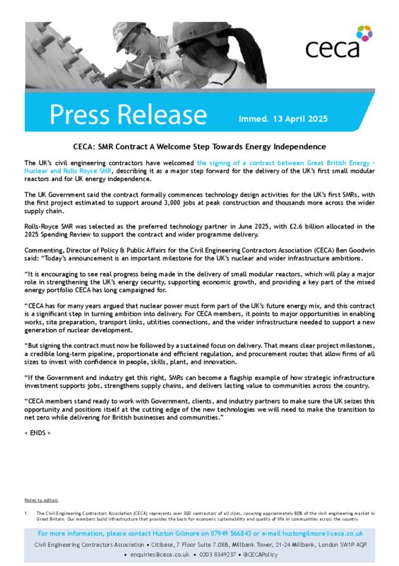thumbnail of CECA Press Release – CECA – SMR Contract A Welcome Step Towards Energy Independence – 13 April 2026