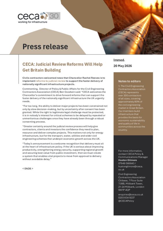 thumbnail of CECA Press Release – Judicial Review Reforms Will Help Get Britain Building – Immed. 20 May 2026